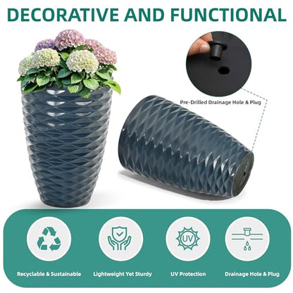 19" Wavy Ceramic-Look Outdoor Planters for Plants Set of 2 Tall Pots - color: 19"h-navy Blue Wavy