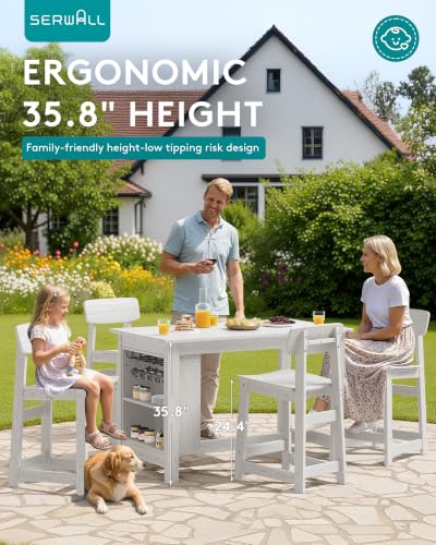 SERWALL Outdoor HDPE Counter-Height Barstools Set of 2, White - color: White, size: 2 Bar Stools