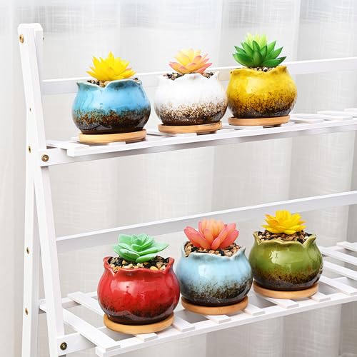 Cute 4" Round Ceramic Home Garden Decoration Succulent Cactus Flower Pots Container -Plant Not Included，White - color: White