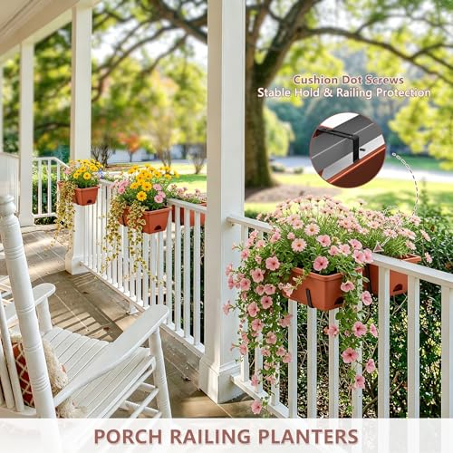 Deck Railing Planter Boxes Adjustable Window Boxes Planter Set of 2, Red - color: Red