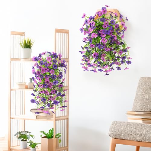 INQCMY 2 Pcs Artificial Fake Hanging Flowers for Outdoors UV Resistant - color: Purple1