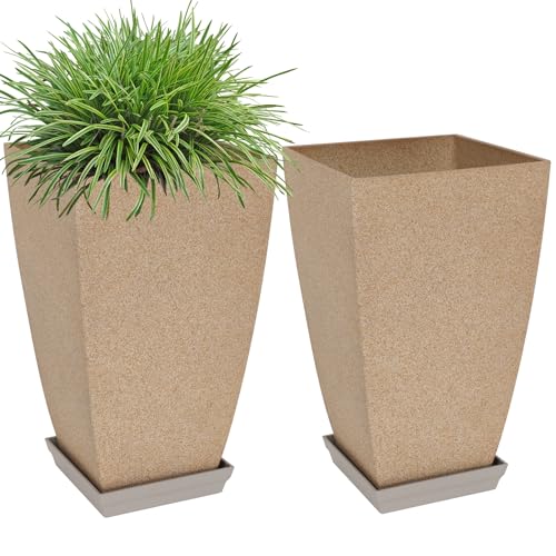 Neoaider Set of 2 Tall Planter, 21 inch Large Plastic Planter, Marble - color: Marble