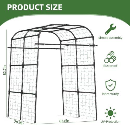 Extra Wide Garden Arch Trellis,71×64×83 in Metal Plant Climbing Support - size: 71"L x 64"W x 83"H