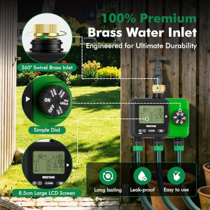 RESTMO 3-Zone Sprinkler Timer for Garden Hose with Brass Inlet - size: 3 Zone