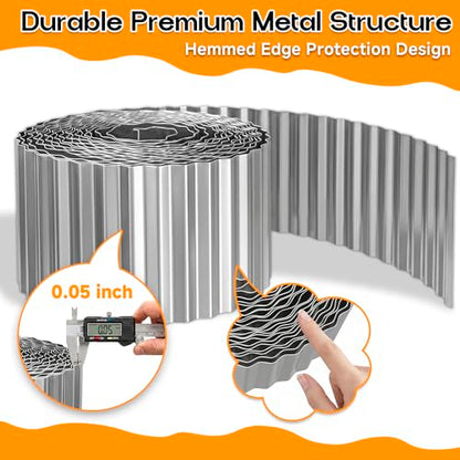 MTART Metal Garden Edging for Landscaping, Sturdy Corrugated Edging Border for DIY Flower Bed, Lawn and Landscape Edging (Silver, 6"×40Ft)