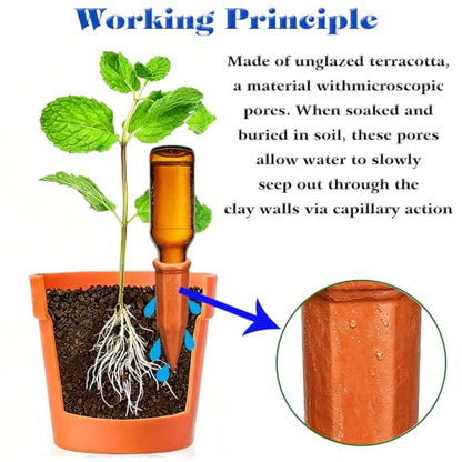 Terracotta Plant Watering Devices, Outdoor Indoor Plant Self Waterer Spikes - color: H. Brown-Terracotta-6pcs