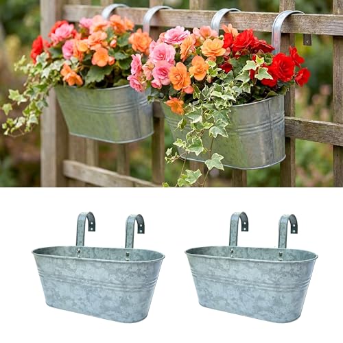 LaLaGreen Hanging Rail Planter (11.2 in, 2 Pack) Silver Metal Fence Pot - size: 11.2" (28 cm) x 2 Pack