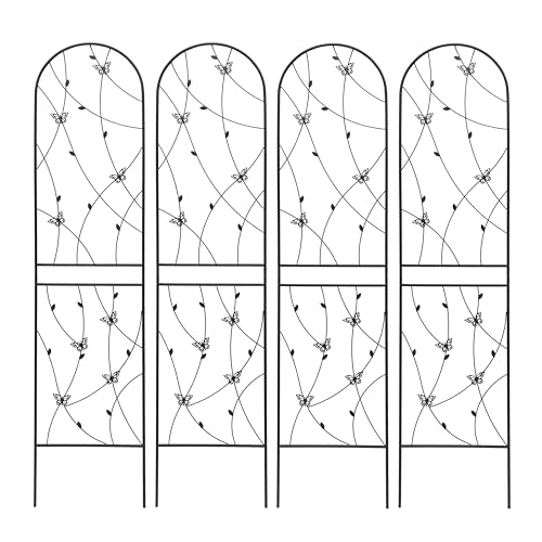 Garden Trellis for Climbing Plants Outdoor, 4-Pack 86" Metal Rustproof - color: Butterfly1-4pacs-Black, size: 86×19.7"