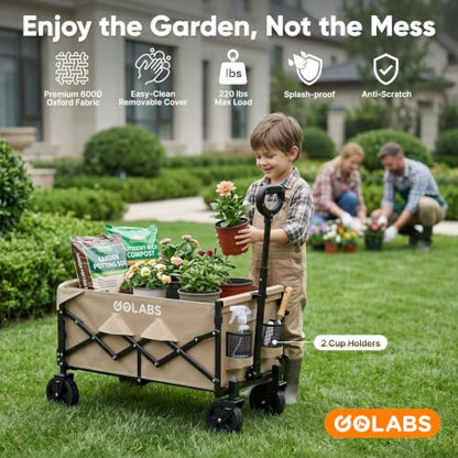 Golabs WA1 Collapsible Folding Wagon Cart, Max 220lb Load, Expands to 100L - color: Wa1 Camel