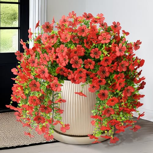 Artificial Fake Flowers Plants for Outdoor UV Resistant Summer Decoration - color: Red