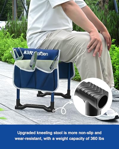 KVR Garden Kneeler and Seat Heavy Duty, 7-Piece Foldable Gardening Bench & Stool Set with 3 Aluminum Tools, 2 Secure Tool Pouches and Double-Layer Tote Bag, Gift for Seniors - color: Blue