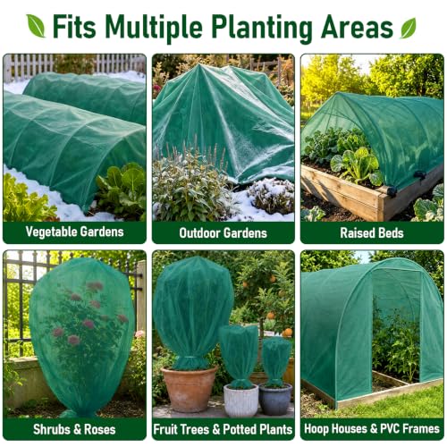 10x50FT Plant Covers Freeze Protection, Frost Cloth with 20 Clips - color: Green-10*50FT