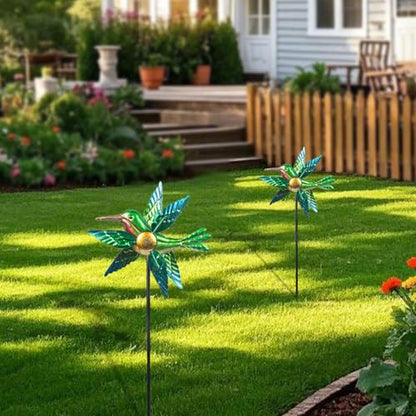 2 Pack Solar Wind Spinners, Hummingbird Metal Garden Stake Outdoor Decor - size: 2.5 ft
