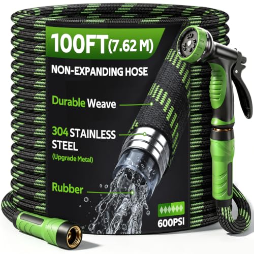 NON-EXPANDABLE Garden Hose 100 FT Water Hose with 10-Function Spray Nozzle - size: 100ft