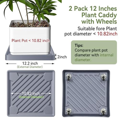 12.2" SquarePlant Caddy Beige with Hidden Wheels & Garden Tools Set - size: 12.2 Inch - Grey (2 Pcs)