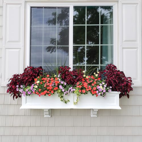 Mayne Fairfield 4ft Window Box - White - Durable Self Watering Resin Planter with Wall Mount Brackets, Plastic (5823-W) - color: White, size: 48in