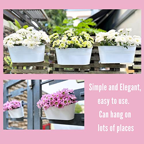 LaLaGreen Modern Rail Planter (9.8 in, 6 Pack) White Metal Deck Buckets - size: 9.8" (25 cm) x 6 Pack