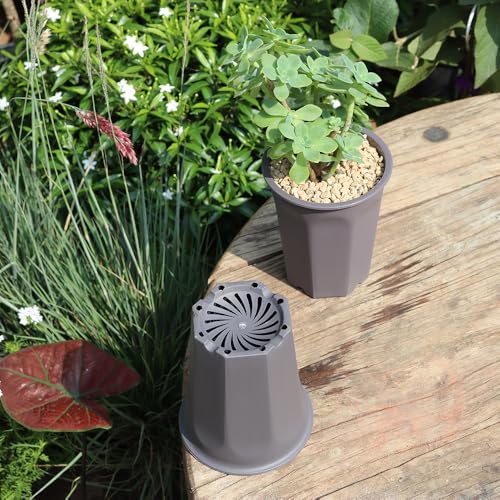 14 Pack 4.40 Inch Plastic Deep Nursery and Seedling Pots, Round Transplant Seed Starter Planter,Gray Color - color: Gray, size: 4.40 inch