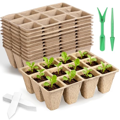 DANALLAN 10Pcs Seed Starter Tray 120 Cells Seed Starting Trays Thickened Biodegradable Seed Starter Pots Kit for Vegetables Flowers Seed Starting Planting Seeds (10)