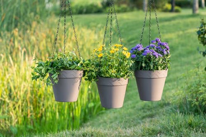 Melphoe Hanging Planter for Indoor Plants Self Watering, 8 Inch 3 Pack Plant Holder Hanging Flower Pots Outdoor Basket with Perforated Insert and Drainage Holes (Grey)