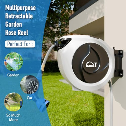 USA Based Retractable Garden Hose Reel, 1/2 in x 100 ft Quick Connect 10-Pattern Sprayer, Wall Mounted Auto Self Retracting Water Hose Reels, UV Resistant Automatic Rewind 180° Mount | Gray - size: 1/2" 100FT