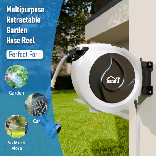 USA Based Retractable Garden Hose Reel, 1/2 in x 33 ft Quick Connect 10-Pattern Sprayer, Wall Mounted Auto Self Retracting Water Hose Reels, UV Resistant Automatic Rewind 180° Mount | Gray - size: 1/2" 33FT
