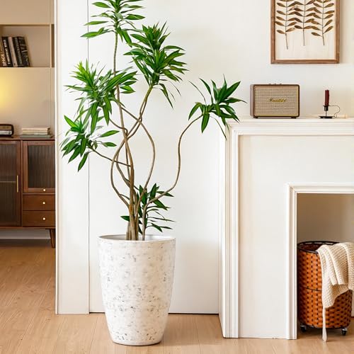 Autodaya 19.5" Resin Tall Planters for Outdoor Plants, Set of 2 Flower Pots - color: Country Round White-19.5"