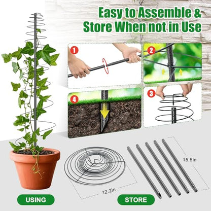 Spiral Frame Trellis for Climbing Plants Outdoor -72" Tall Heavy Duty Metal Garden Plant Tower Support with Anti-Tip Center Pole,for Pole Bean,Berry,Cucumber,Sweet Peas,Clematis,Potted Plants,Vines - size: 12 to 72"