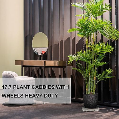 17.7 inch Plant Caddy with Wheels Heavy Duty, Movable Round Rolling Plant Stand Plant Dolly with Invisible Wheels and Water Drawer - color: Milky White, size: 17.7inch - 2pcs