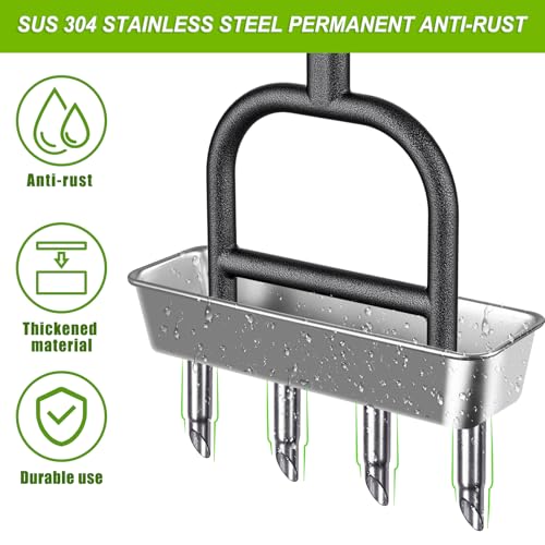 Dolibest Lawn Coring Aerator, Manual Grass Aerating Tool with Stainless Steel Soil Core Storage Tray, 4 Stainless Steel Corer Plug Aerator Tool, Garden Tool & Clean Hand Tool, Improve Lawn Health - color: A: 4 Plugs Coring Aerator with Storage Tray