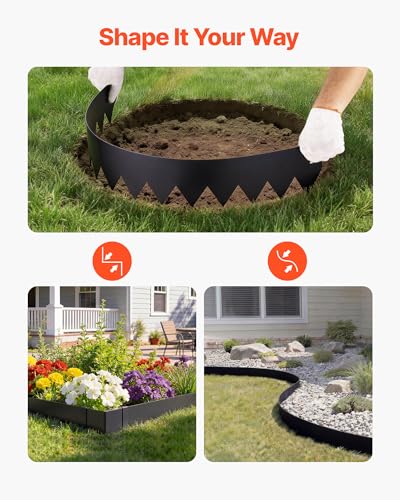 VEVOR Galvanized Steel Landscape Edging, 6-Pack 40 x 8 Inch Metal Edging for Landscaping with 6 Mounting Clips, Bendable Metal Garden Edge Border for Flower Bed, Yard Pathway, Black - size: 40" L x 8" H,6 Pack, style: Modern