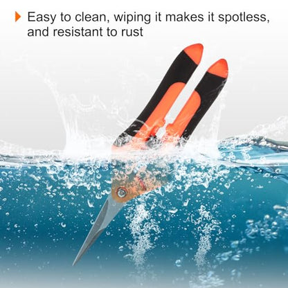 HARFINGTON 2pcs Garden Scissors 6.5" Straight Stainless Steel Blade Orange