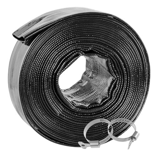 Poolvio Backwash Hose 1-1/2" x 50 ft, Heavy-Duty Lay-Flat Reinforced PVC Discharge Hose with 2 Stainless Steel Thumb Screw Clamps, Leak-Resistant for Inground & Above-Ground Pool Filters - size: 1-1/2" x 50 ft