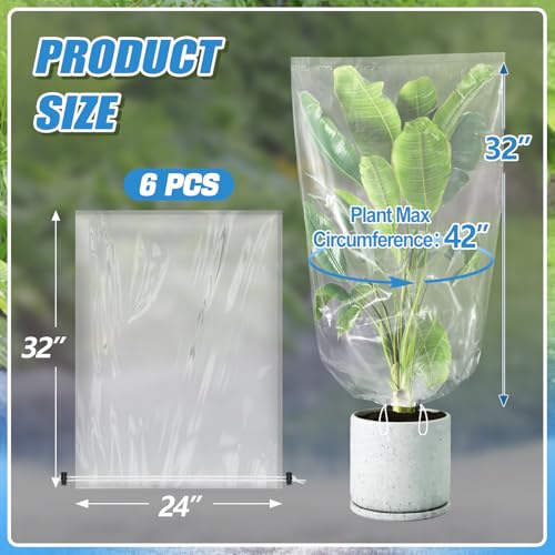 6Pcs 24"x32" Winter Plant Cover Freeze Protection, Plastic Plant Frost Bags - size: 32"H, 24" Opening