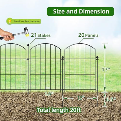 Metal Garden Fence 17 in x 20 ft, Small Animal Barrier Fencing for Pets - size: 17"Hx20ft (20 panels)
