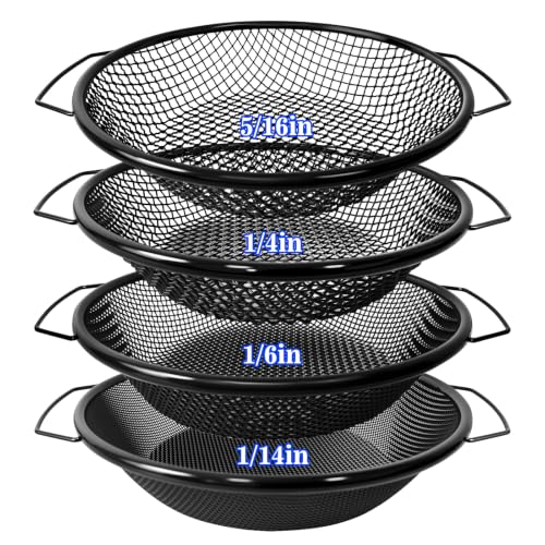 4PCS Soil Sifter for Gardening with Handle, Dirt Sifter for 5 Gallon Bucket, 1/14in 1/6in 1/4in 5/16in Mesh for Compost, Rock, Vermicompost - color: 4PCS Black Handle1/16" 1/6" 1/4" 5/16"