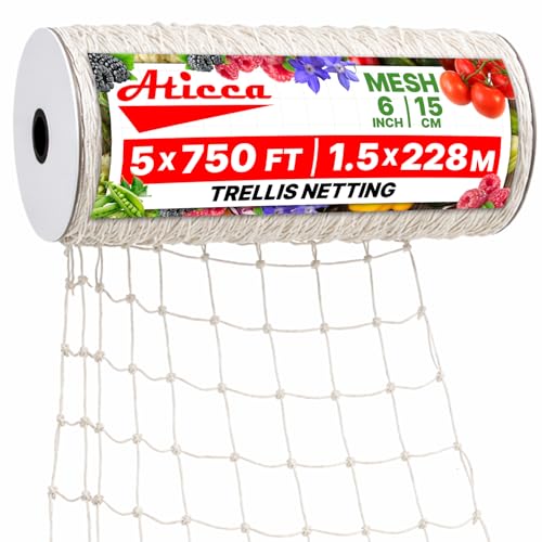 ATICCA 5x750 FT Heavy Duty Trellis Netting, 6-Inch Mesh, White Polyester - size: 5x750ft Polyester Trellis Netting