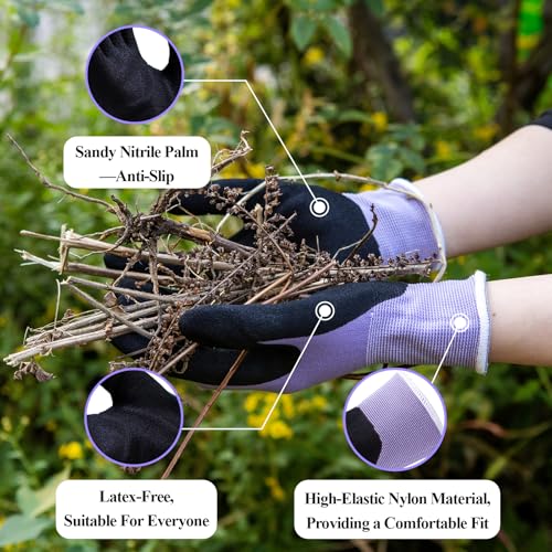 HandLove Gardening Gloves Women Weeding Planting,6 Pairs,Large, Blue&Purple - color: Blue&purple, size: Large(6 Pairs)