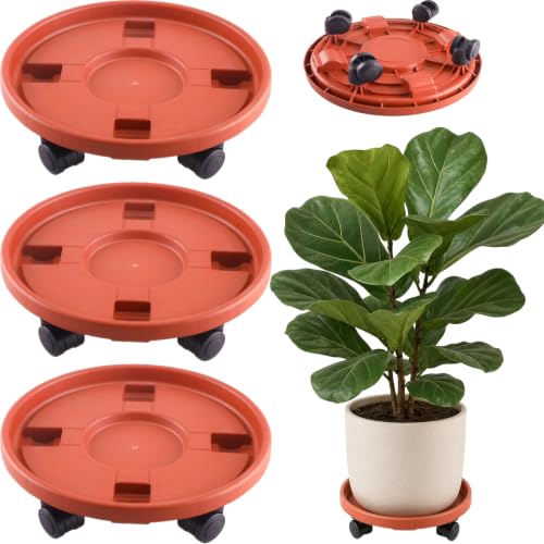 Rolling Plant Stand Outdoor 3 Pack 15.7 Inches Plant Caddy with Wheels, Red - color: Red, size: 15.7 inch