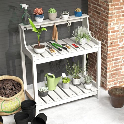 Domi 3-Tier Potting Benches for Outside, HDPE Outdoor Potting Table, White - color: White
