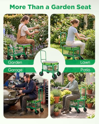 Saker Rolling Garden Work Seat with Wheels, 500 LB Heavy Duty Garden Cart - color: Basic Version