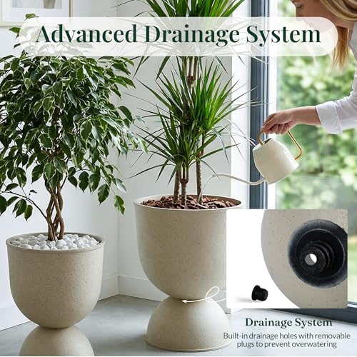 KOL Plastic Planters, Beige Urn Planters 2 Pack, 18 Inch+23 Inch - color: Beige, size: Bundle: 18"+23"
