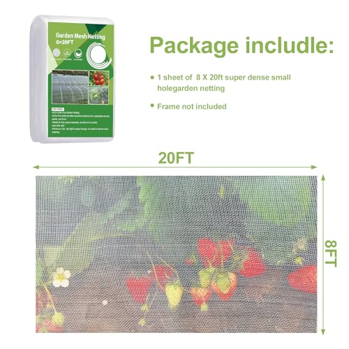 Garden Netting Pest Barrier,8'x20' Fine Bug Netting for Garden Protection Row Cover Raised Bed Screen Mesh Greenhouse Mosquito Net, Protecting Tree Plants Vegetable Flowers Fruits - size: 8FT*20FT
