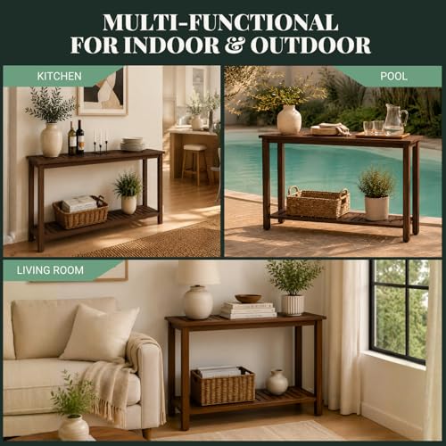 48" Narrow Outdoor Console Table, Sofa Buffet Serving Patio Table - color: Brown