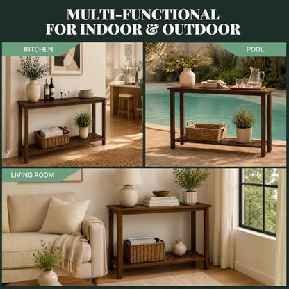 48" Narrow Outdoor Console Table, Sofa Buffet Serving Patio Table - color: Brown