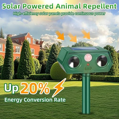2026 Upgraded Solar Ultrasonic Animal Repellent, Sonic Deer Repeller Devices & Cat Repellent Outdoor, Motion Sensor Sound Animal Deterrent to Keep Dog Raccoon Rabbit Away from Yard,Lawn,Garden,4 Pack