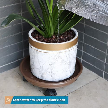 Resin Plant Caddy with Wheels, 11.6" Round Plant Pallet, Plant Pot Trolley (Brown) - color: Brown