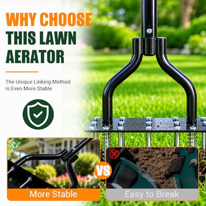 Lawn Aerator Tools, 3 Height Manual Yard Aerator with Self-Cleaning Design
