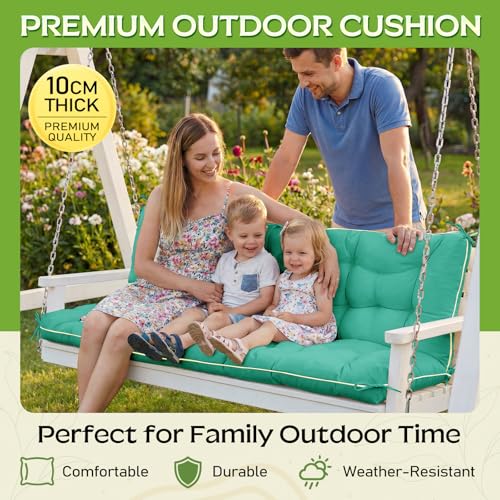 Oxford Fabric Swing Cushions with Backrest & Tie Straps for Patio Bench - color: Aqua Blue