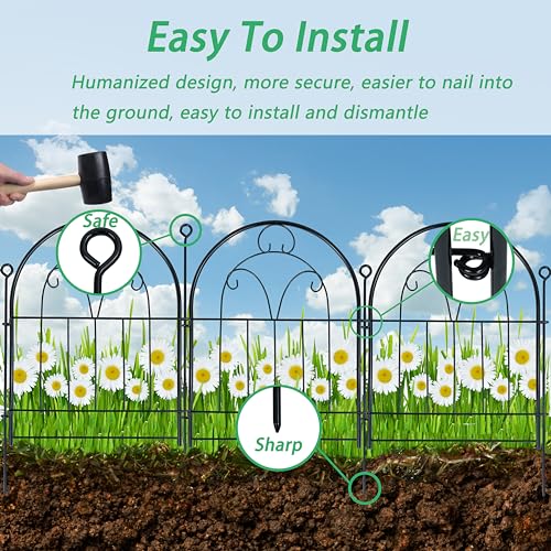 Decorative Garden Fence 17in(H) x 10ft(L), Rustproof Metal Animal Barrier - size: 21" High,11ft